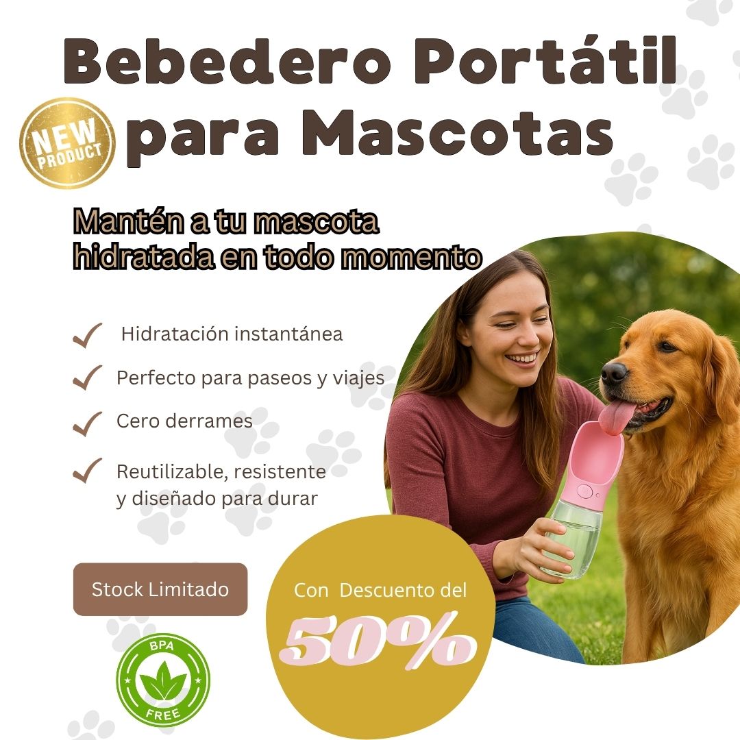 Bebedero Portátil para Mascotas con Botón Dosificador 💧 | Hidratación Instantánea, Sin Derrames y Siempre a Mano 🐾