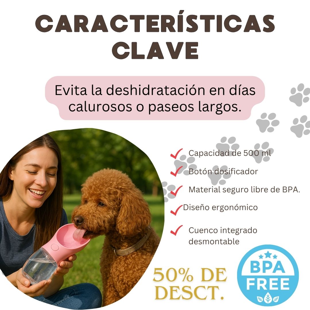 Bebedero Portátil para Mascotas con Botón Dosificador 💧 | Hidratación Instantánea, Sin Derrames y Siempre a Mano 🐾
