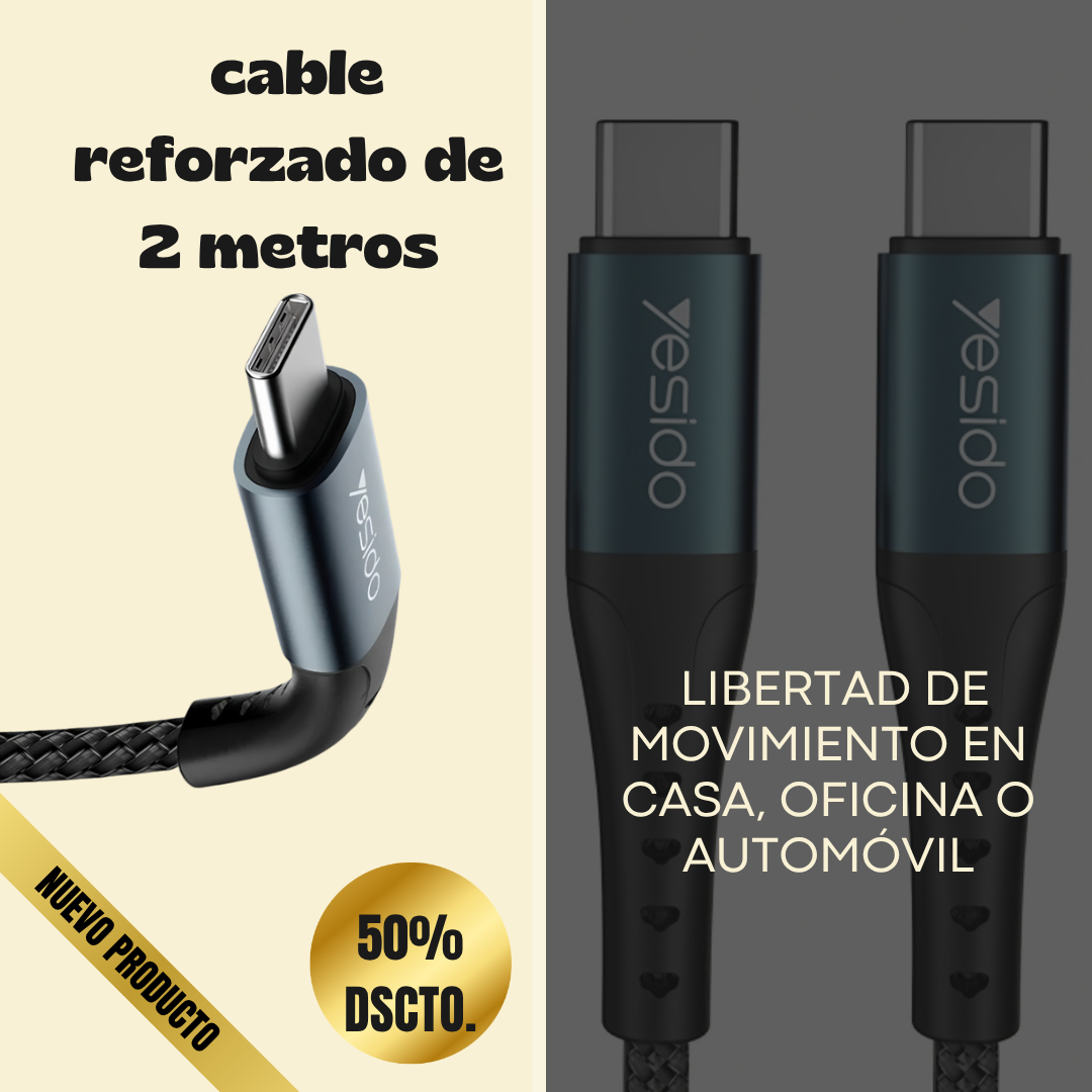 Cable Dual Tipo C Yesido CA67 | Carga Rápida 60W y Transmisión Estable