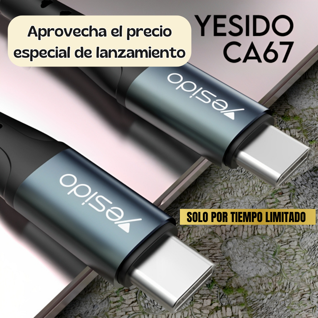 Cable Dual Tipo C Yesido CA67 | Carga Rápida 60W y Transmisión Estable