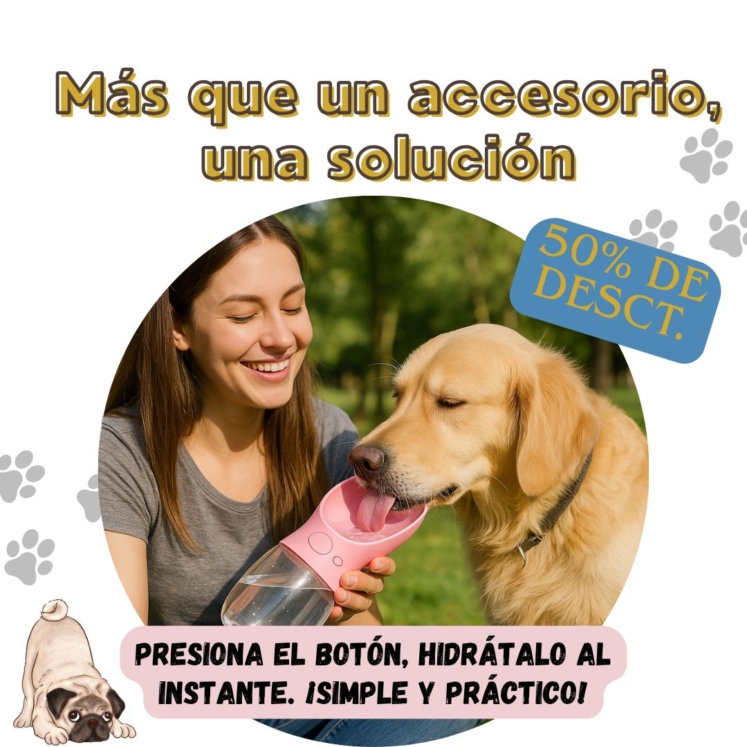 Bebedero Portátil para Mascotas con Botón Dosificador 💧 | Hidratación Instantánea, Sin Derrames y Siempre a Mano 🐾