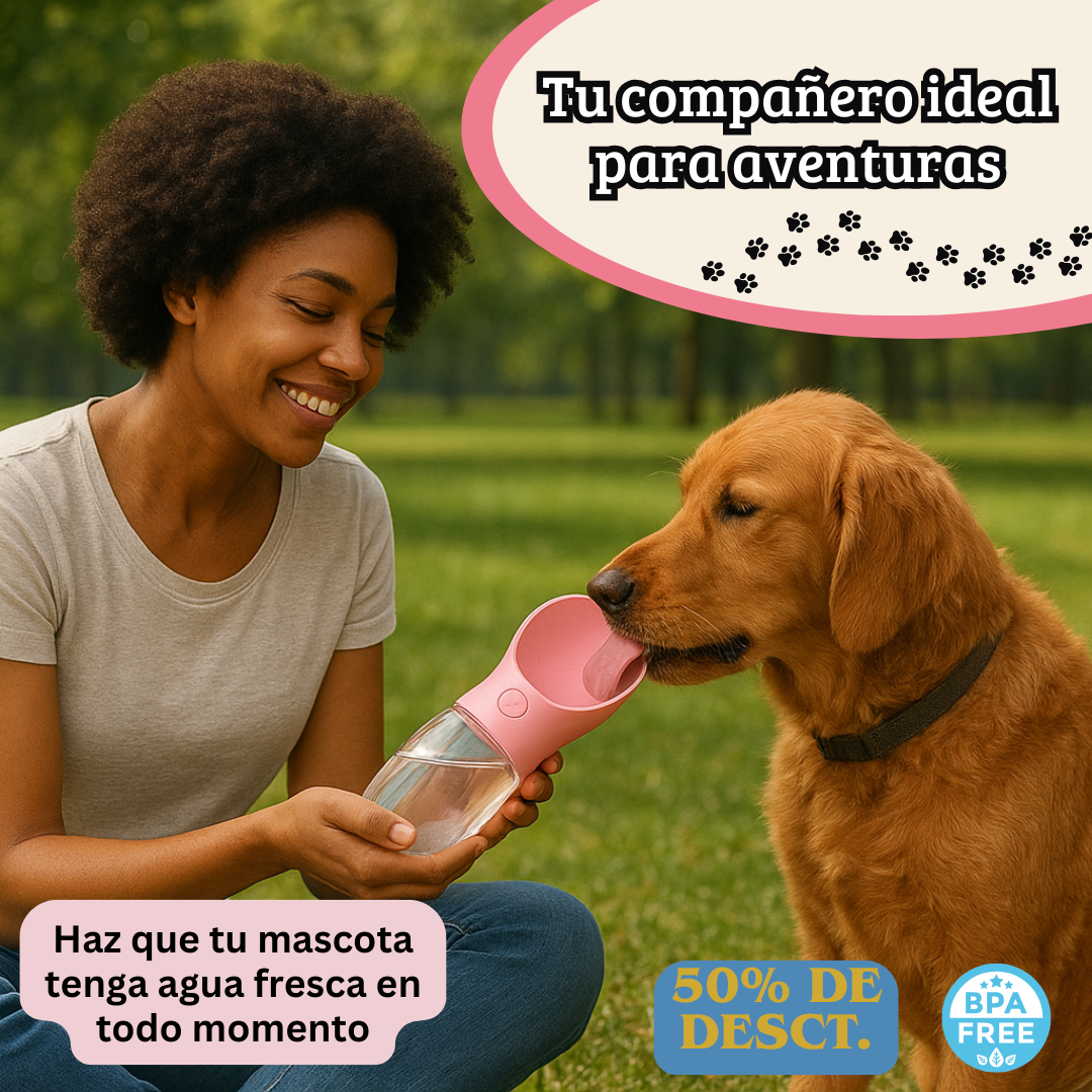 Bebedero Portátil para Mascotas con Botón Dosificador 💧 | Hidratación Instantánea, Sin Derrames y Siempre a Mano 🐾